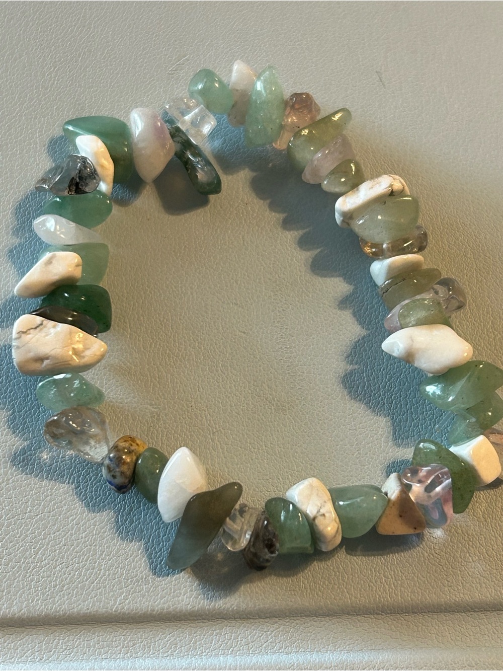 Multi-Stone Green and White Chip Stretch Bracelet